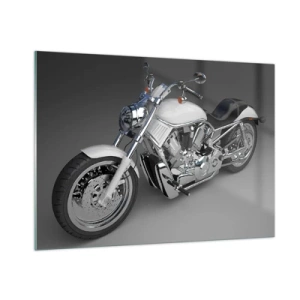 Impression sur verre - Image sur verre - Une moto élégante sur fond gris avec une touche moderne - 100x70cm - Jusqu'à ce que tu t'agenouilles - Décoration murale moderne pour le salon et la chambre ARTTOR