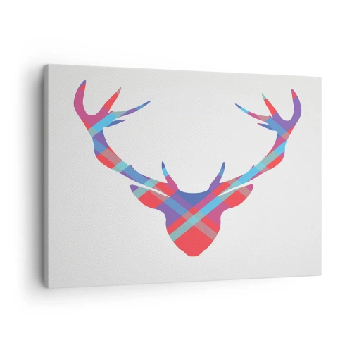 Impression sur toile - Image sur toile - Image géométrique d'un cerf sur fond clair - 70x50cm - Cerf écossais - Décoration murale moderne pour le salon et la chambre ARTTOR