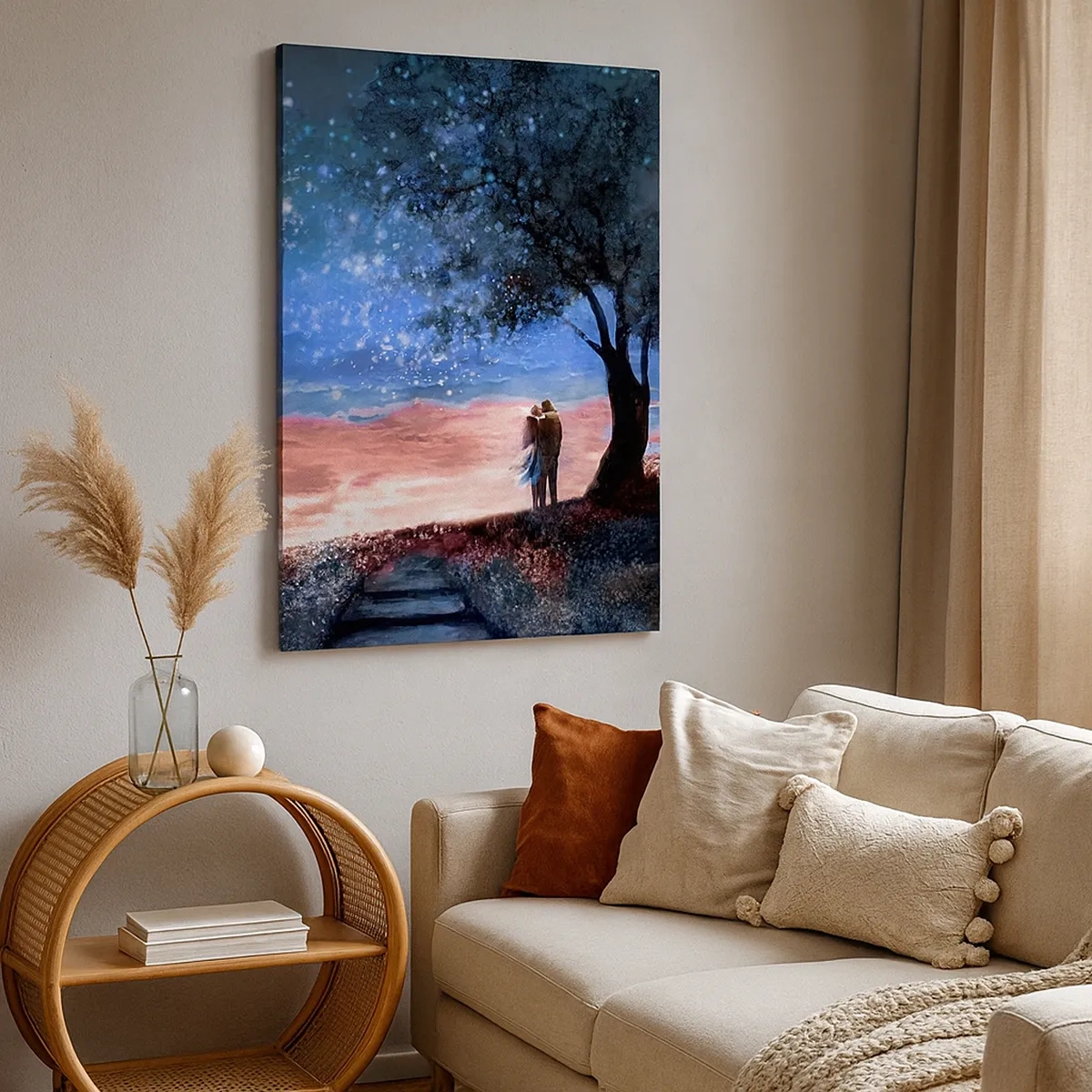Impression sur toile - Image sur toile - Scène de couple romantique sous la pleine lune - 50x70cm - Spectacle étoilé - Décoration murale moderne pour le salon et la chambre ARTTOR
