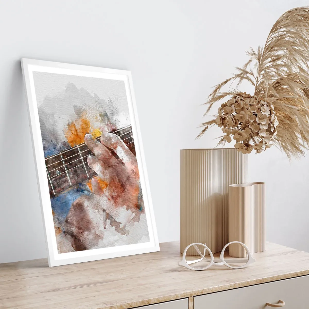 Affiche dans un cadre blanc - Poster - La poésie entre les cordes - 40x50 cm