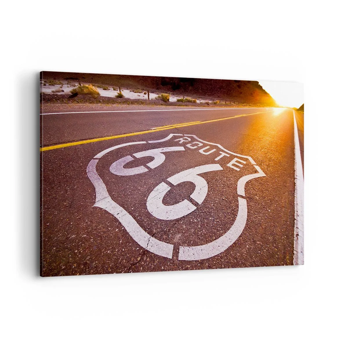 Impression sur toile - Image sur toile - Route 66 au coucher du soleil - 120x80cm - Célèbre Route 66 - Décoration murale moderne pour le salon et la chambre ARTTOR