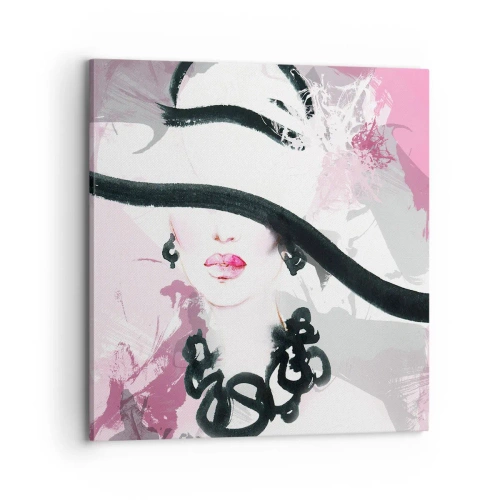Impression sur toile - Image sur toile - Portrait d'une dame en noir et rose - 70x70 cm