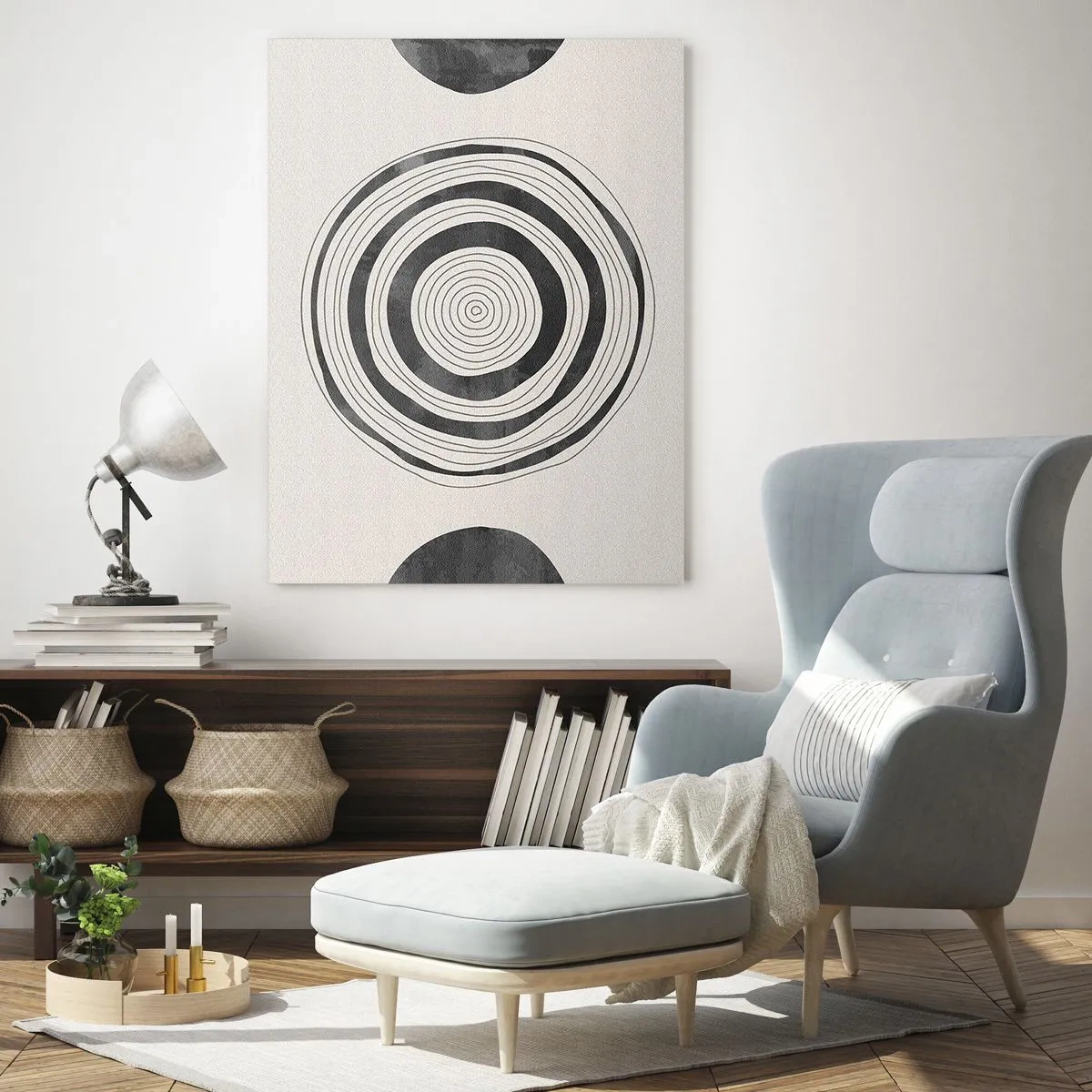 Impression sur verre - Image sur verre - Cercles minimalistes noirs et blancs sur fond clair - 70x100cm - Ce qui est important c'est ce qu'il y a entre les deux - Décoration murale moderne pour le salon et la chambre ARTTOR