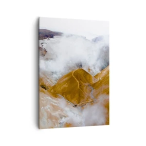 Impression sur toile - Image sur toile - Un paysage de montagne avec de la vapeur dans un climat rigoureux - 50x70cm - Le charme brut de l'Islande - Décoration murale moderne pour le salon et la chambre ARTTOR