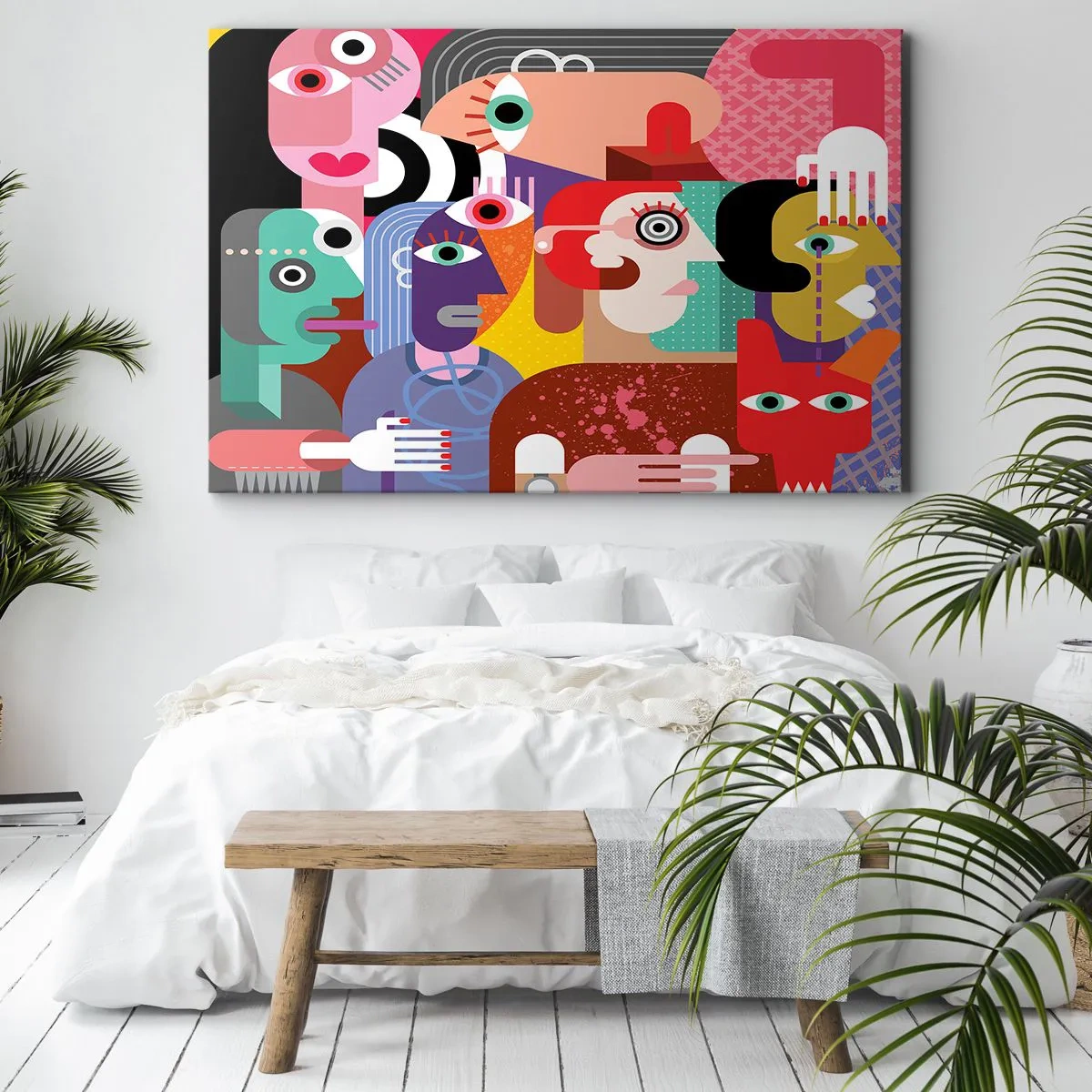 Impression sur toile - Image sur toile - Abstraction colorée avec des visages géométriques - 70x50cm - Nous par M. Picasso - Décoration murale moderne pour le salon et la chambre ARTTOR