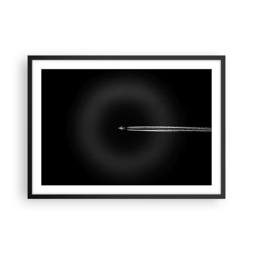 Affiche dans un cadre noir - Poster - Un avion à réaction avec une traînée de condensation visible sur fond noir - 70x50cm - Dans une autre dimension - Décoration murale moderne pour le salon et la chambre ARTTOR
