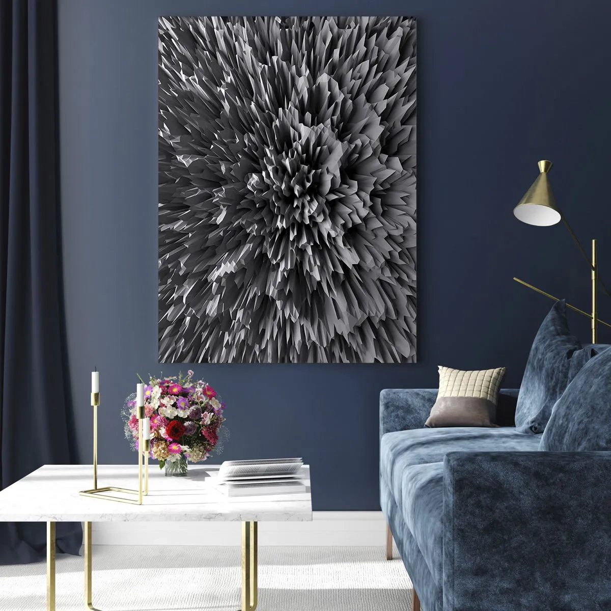Impression sur verre - Image sur verre - Structure 3D abstraite en noir et blanc avec des bords nets - 50x70cm - Ça ne peut pas être plus dur que ça - Décoration murale moderne pour le salon et la chambre ARTTOR