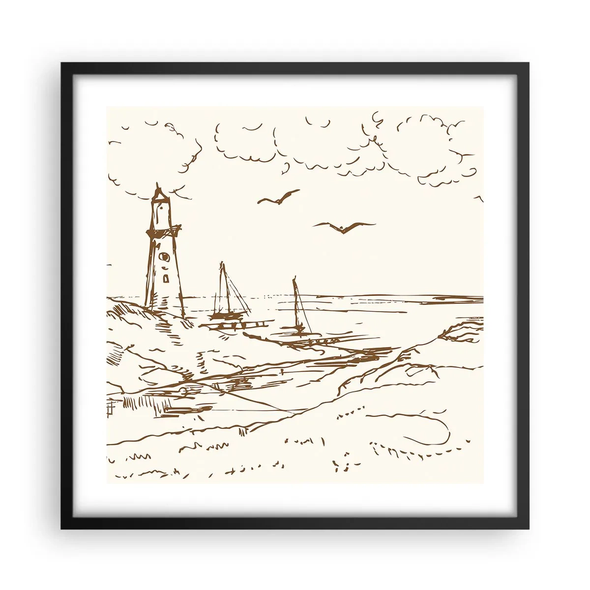 Affiche dans un cadre noir - Poster - Esquisse de souvenirs d'été - 50x50 cm