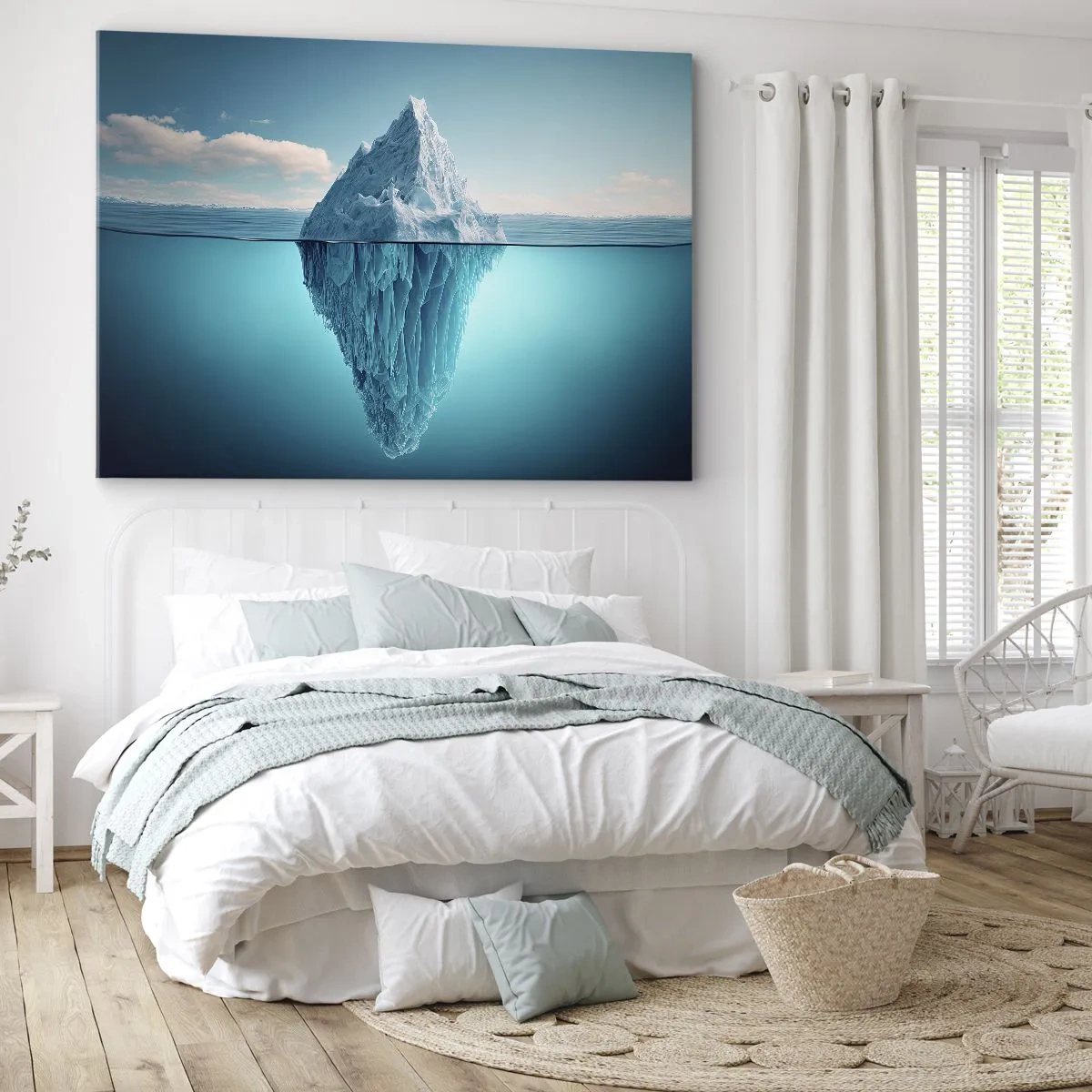 Impression sur toile - Image sur toile - Un iceberg visible au-dessus et au-dessous de la surface de l'eau - 70x50cm - Reine de Glace - Décoration murale moderne pour le salon et la chambre ARTTOR