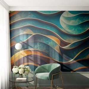 Papier Peint Photo Standard Eco - Méandres de bleu - Vagues, Abstraction, Tridimensionnel - 200x140 cm