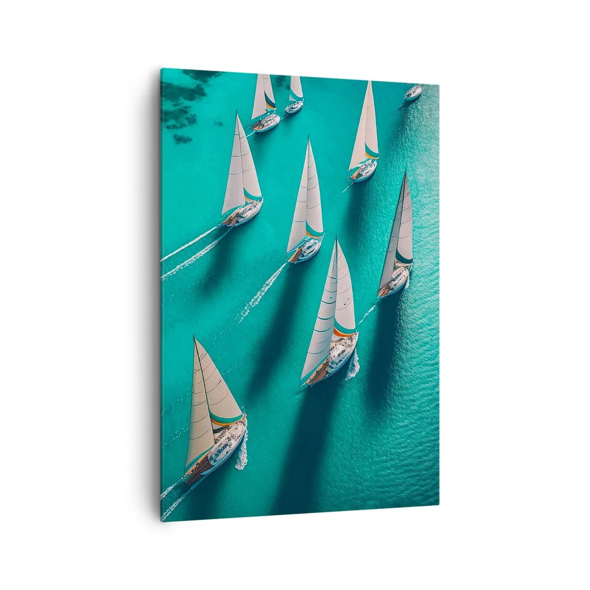 Impression sur toile - Image sur toile - Yachts sur l'eau turquoise en mouvement dynamique - 70x100cm - Dans une compétition avec le vent - Décoration murale moderne pour le salon et la chambre ARTTOR