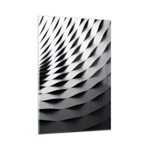 Impression sur verre - Image sur verre - Motif géométrique abstrait dans des tons de noir et blanc - 80x120cm - A la surface des vagues - Décoration murale moderne pour le salon et la chambre ARTTOR