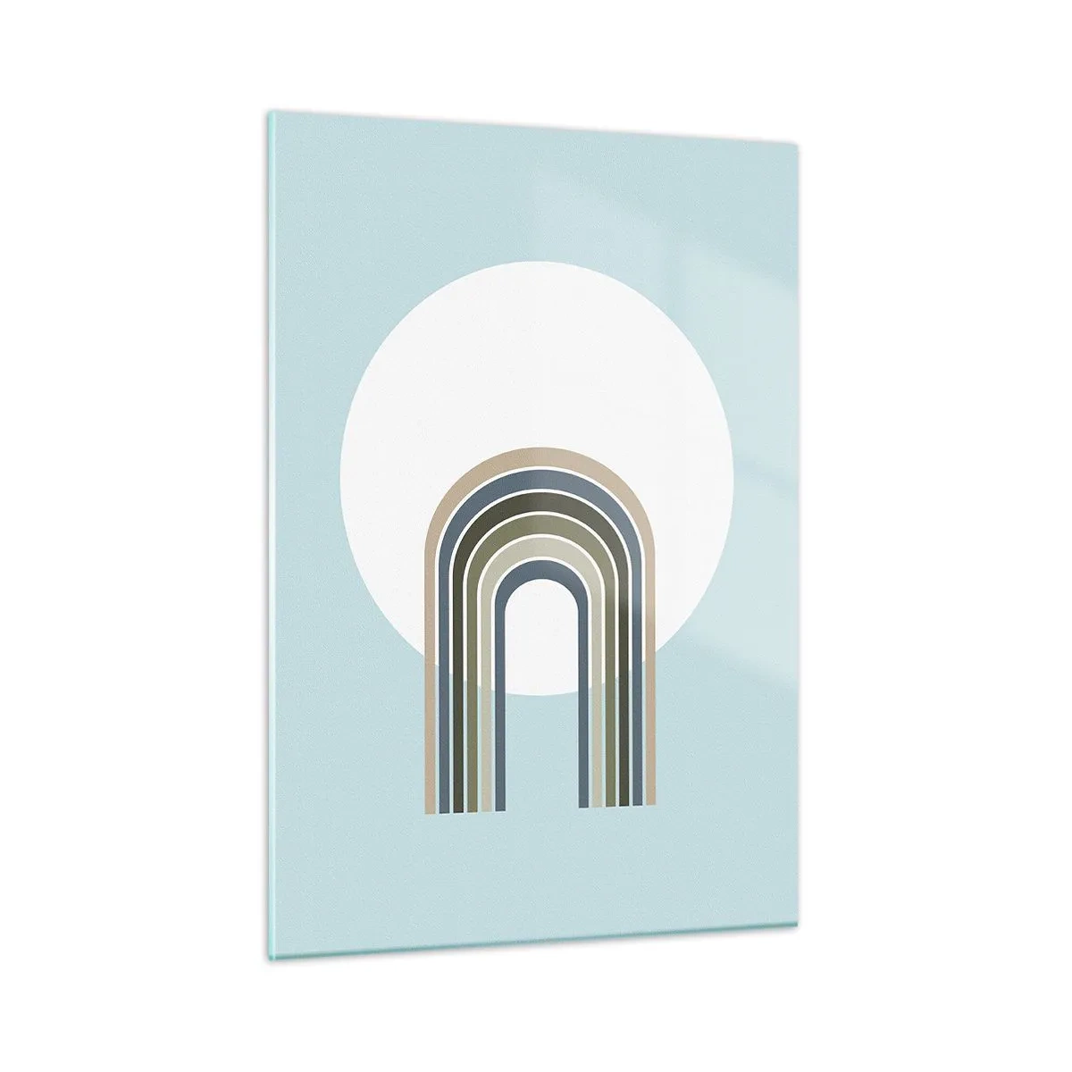 Impression sur verre - Image sur verre - Une composition abstraite avec des arches dans des tons délicats de bleu et de vert. - 50x70cm - Attraction irrésistible - Décoration murale moderne pour le salon et la chambre ARTTOR