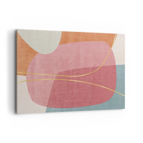 Impression sur toile - Image sur toile - Formes abstraites aux couleurs pastel avec des lignes délicates - 100x70cm - Composition pastel au fil d'or - Décoration murale moderne pour le salon et la chambre ARTTOR