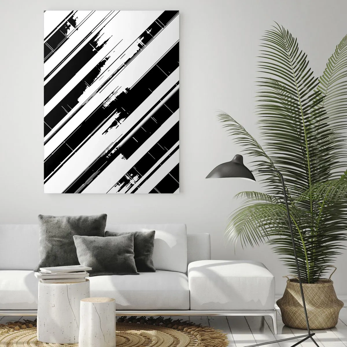 Impression sur verre - Image sur verre - Lignes noires et blanches et motifs géométriques dans un style moderne - 70x100cm - Une composition intense et dynamique - Décoration murale moderne pour le salon et la chambre ARTTOR