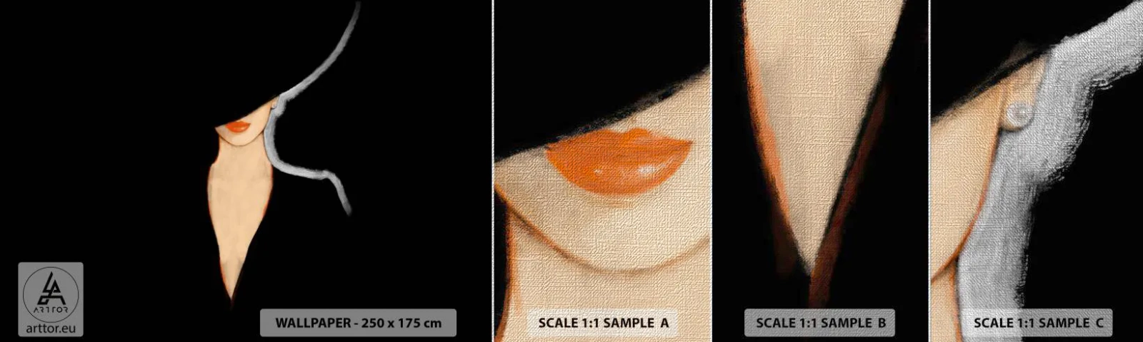 Échantillon de Papier Peint Premium Canvas - Élégance et style - Femme au chapeau, Mode, Morceau - 100x30 cm