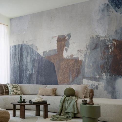 Papier Peint Photo Standard Eco - Formes bleues et brunes - Morceau, Abstraction, Minimalisme - 350x256 cm