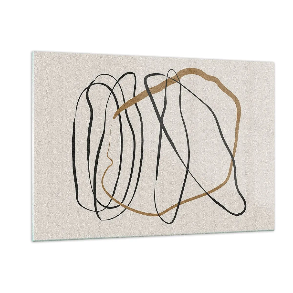Impression sur verre - Image sur verre - Une composition expressive de lignes noires et brunes sur un fond clair. - 120x80cm - Composition – danse en boucle - Décoration murale moderne pour le salon et la chambre ARTTOR