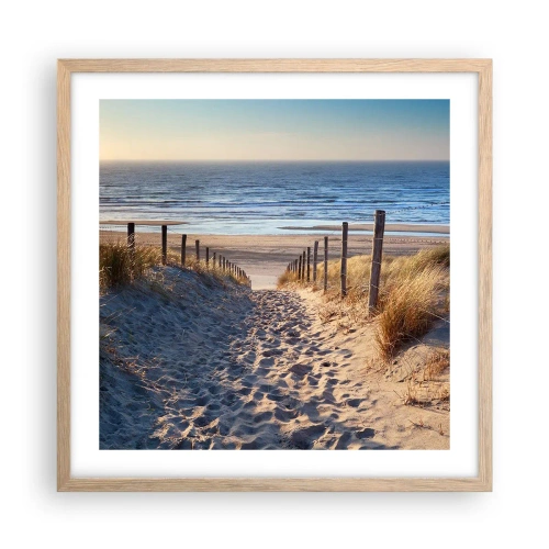 Affiche dans un chêne clair - Poster - Le bruit de la mer, le chant des oiseaux, une plage sauvage parmi les herbes… - 50x50 cm