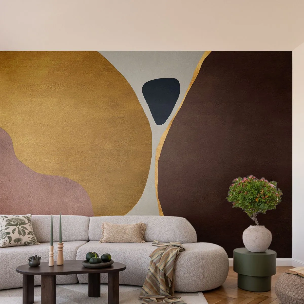 Papier Peint Photo Premium Canvas - Une composition abstraite avec des formes géométriques aux couleurs chaudes. - 100x70cm - L'abstraction – une place dans l'espace - Décoration murale moderne pour le salon et la chambre ARTTOR