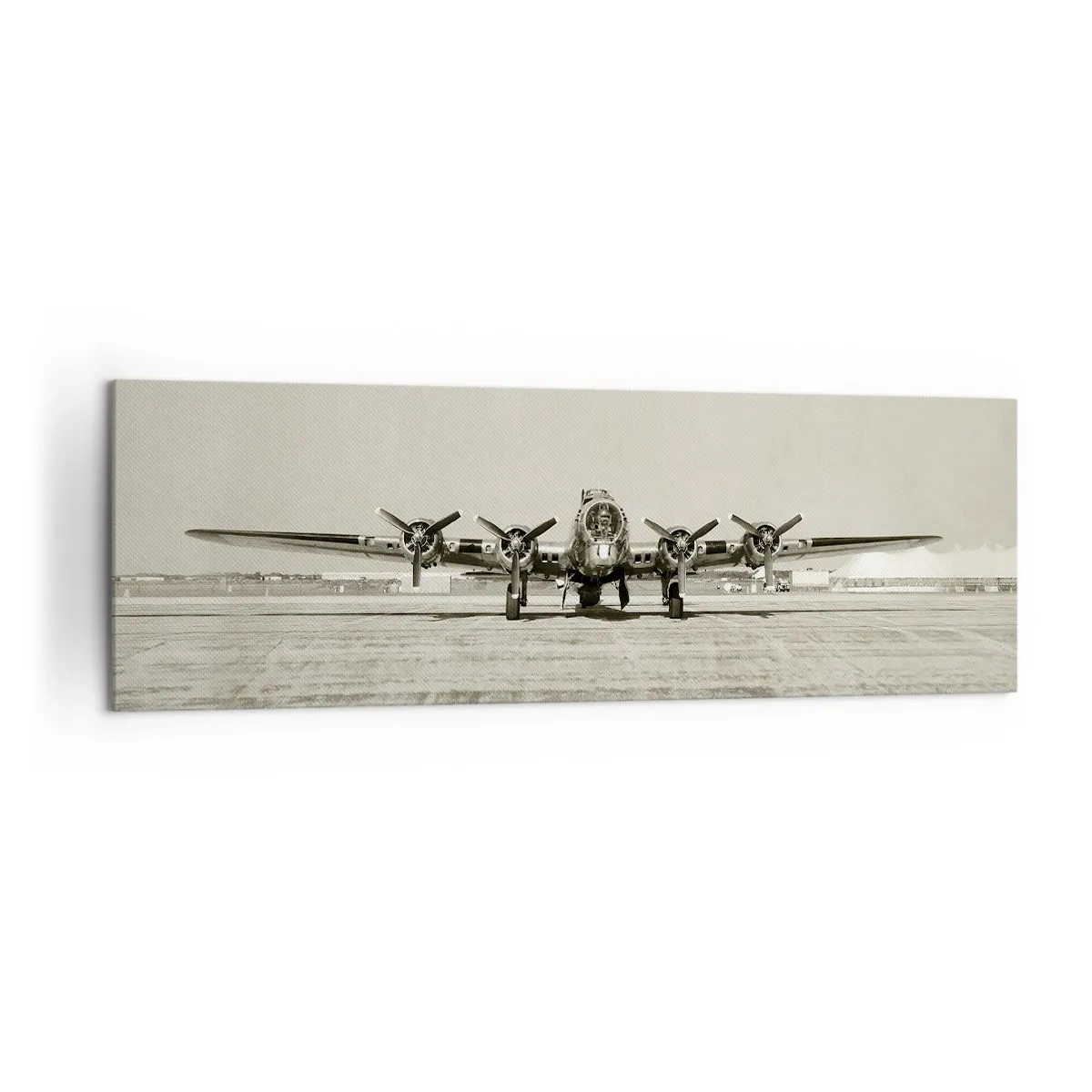Impression sur toile - Image sur toile - Avion historique à l'aéroport en sépia - 160x50cm - Toujours prêt! - Décoration murale moderne pour le salon et la chambre ARTTOR