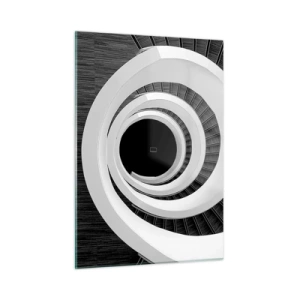 Impression sur verre - Image sur verre - Escalier en colimaçon noir et blanc vu d'en haut - 50x70cm - Les choses concrêtes - Décoration murale moderne pour le salon et la chambre ARTTOR
