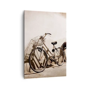 Impression sur toile - Image sur toile - Deux vélos appuyés contre un vieux mur de style rétro - 70x100cm - Le charme inoubliable du passé - Décoration murale moderne pour le salon et la chambre ARTTOR