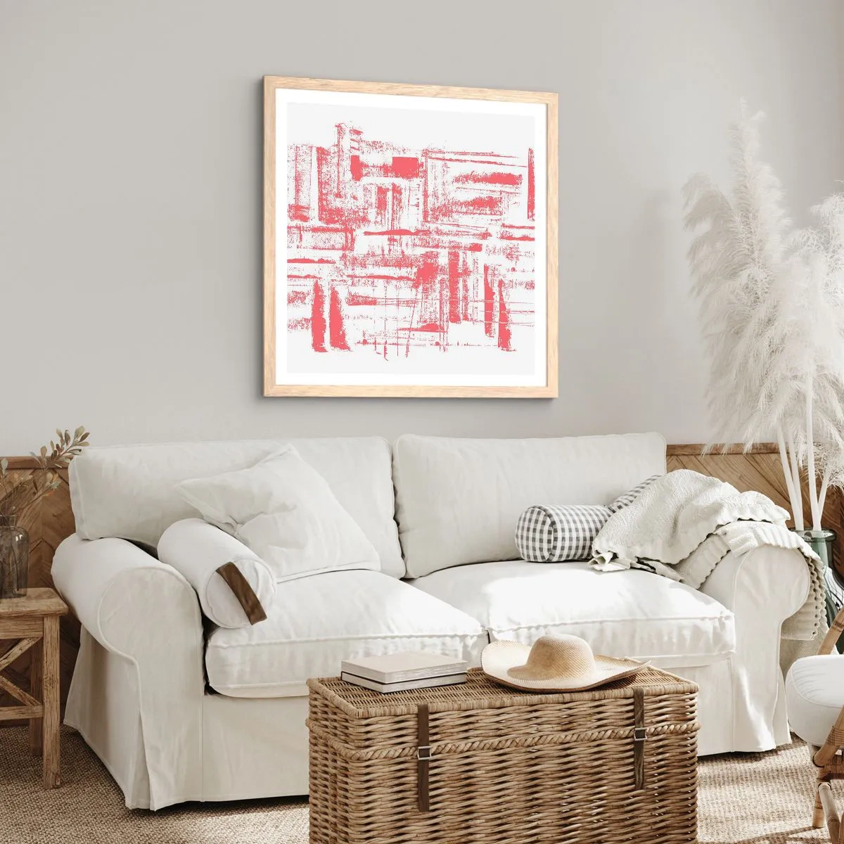 Affiche dans un chêne clair - Poster - La ville rouge - 30x30 cm