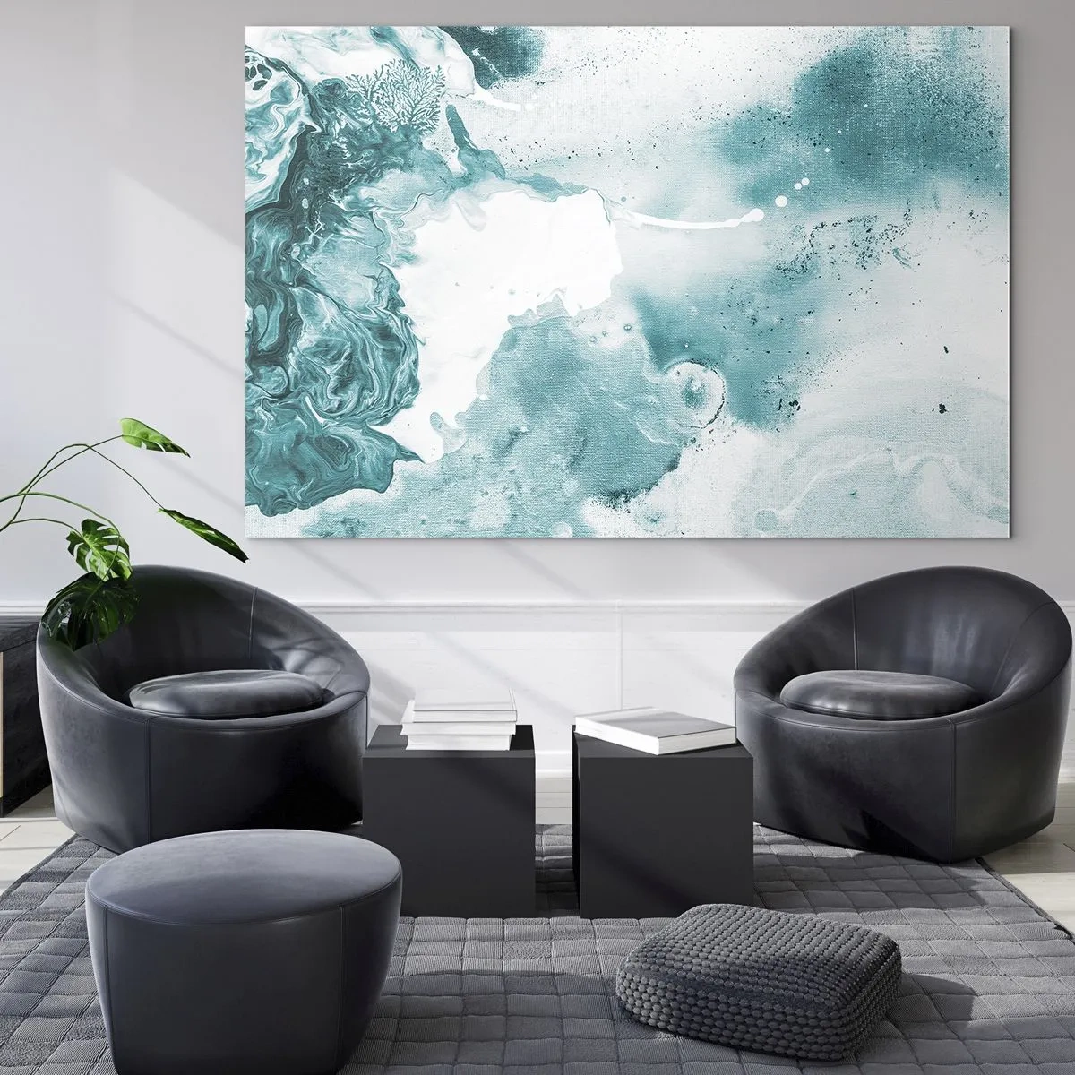 Impression sur verre - Image sur verre - Bassins abstraits de bleu sur un fond de verre - 70x50cm - Marécage bleu - Décoration murale moderne pour le salon et la chambre ARTTOR