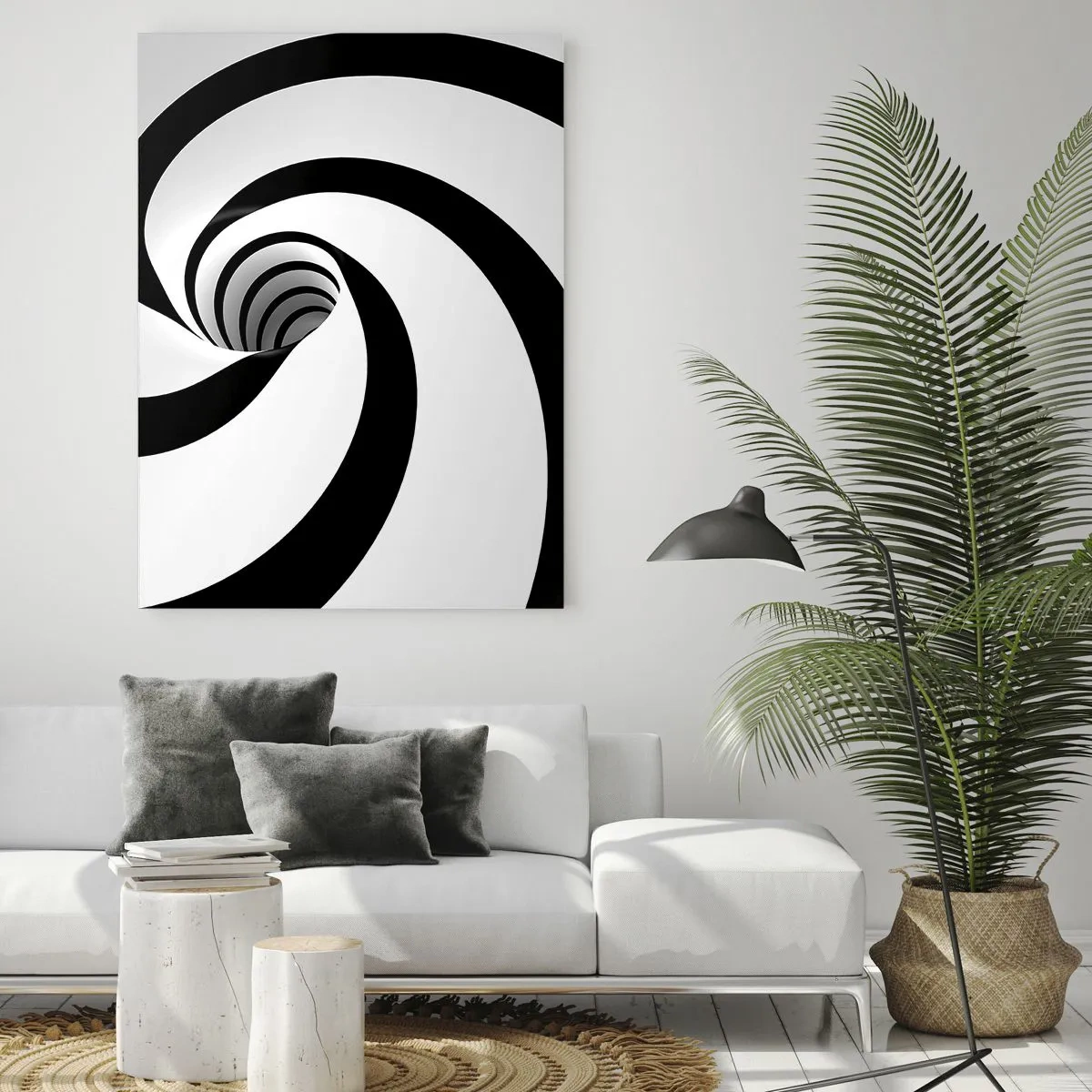 Impression sur verre - Image sur verre - Motif en spirale hypnotique en noir et blanc - 50x70cm - Céder au vortex ? - Décoration murale moderne pour le salon et la chambre ARTTOR