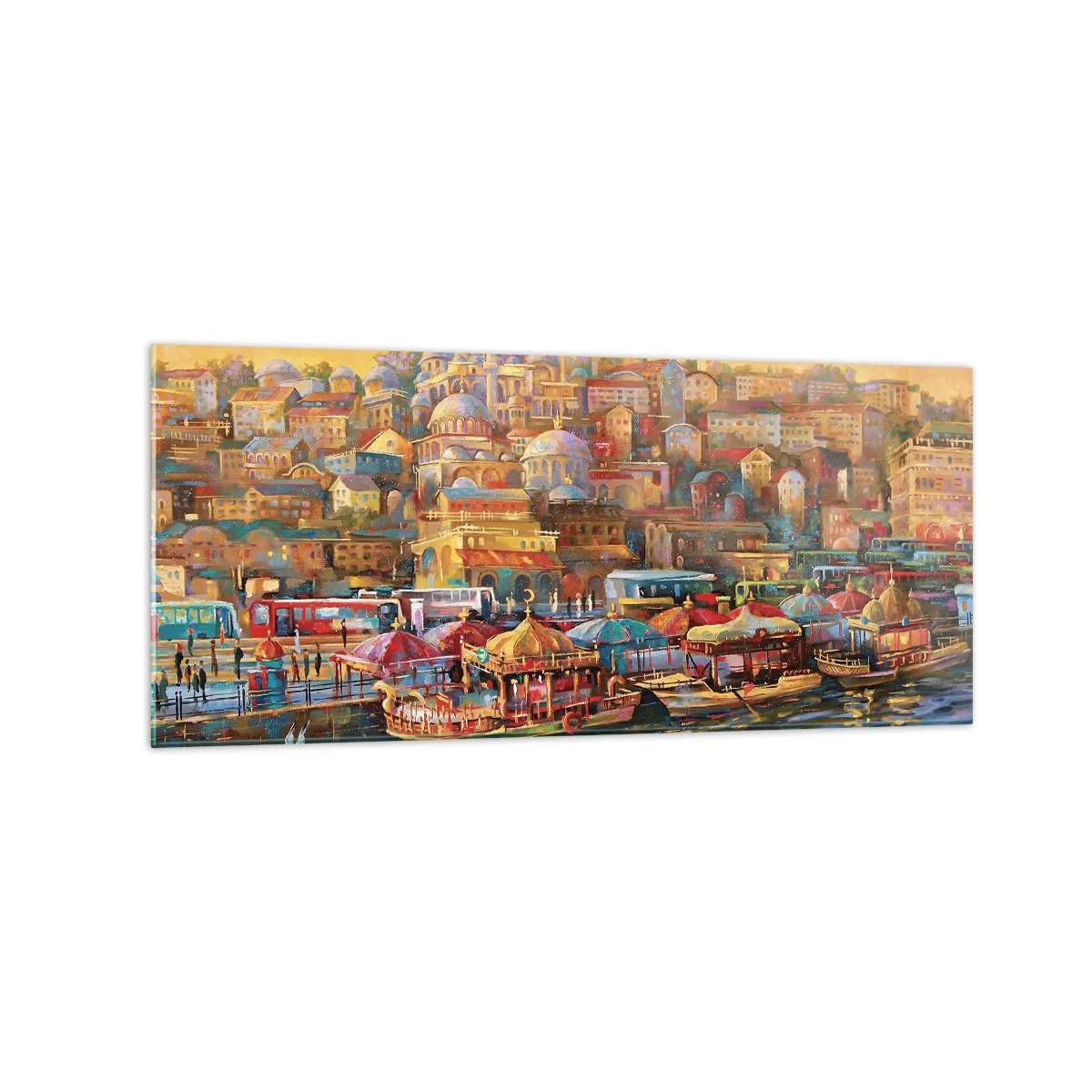 Impression sur verre - Image sur verre - Panorama pittoresque d'Istanbul avec vue sur la baie et la ville - 120x50cm - Conte d'Istanbul - Décoration murale moderne pour le salon et la chambre ARTTOR