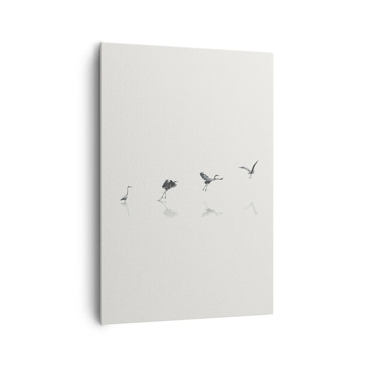 Impression sur toile - Image sur toile - Quatre silhouettes d'oiseaux se reflètent dans l'eau calme - 70x100cm - Quatre étapes simples - Décoration murale moderne pour le salon et la chambre ARTTOR