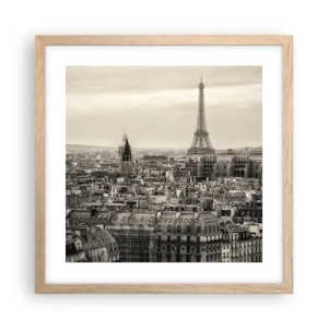 Affiche dans un chêne clair - Poster - Sur les toits de Paris - 40x40 cm
