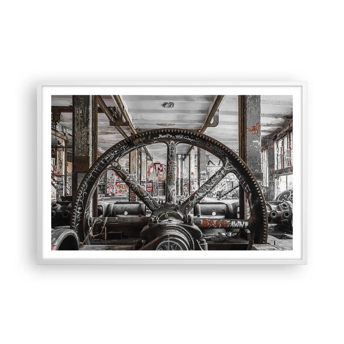 Affiche dans un cadre blanc - Poster - Vie secrète d'une usine - 91x61 cm