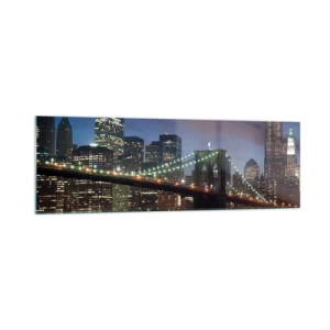 Impression sur verre - Image sur verre - Pont de New York la nuit avec bâtiments illuminés - 160x50cm - Nuit rougeoyante - Décoration murale moderne pour le salon et la chambre ARTTOR