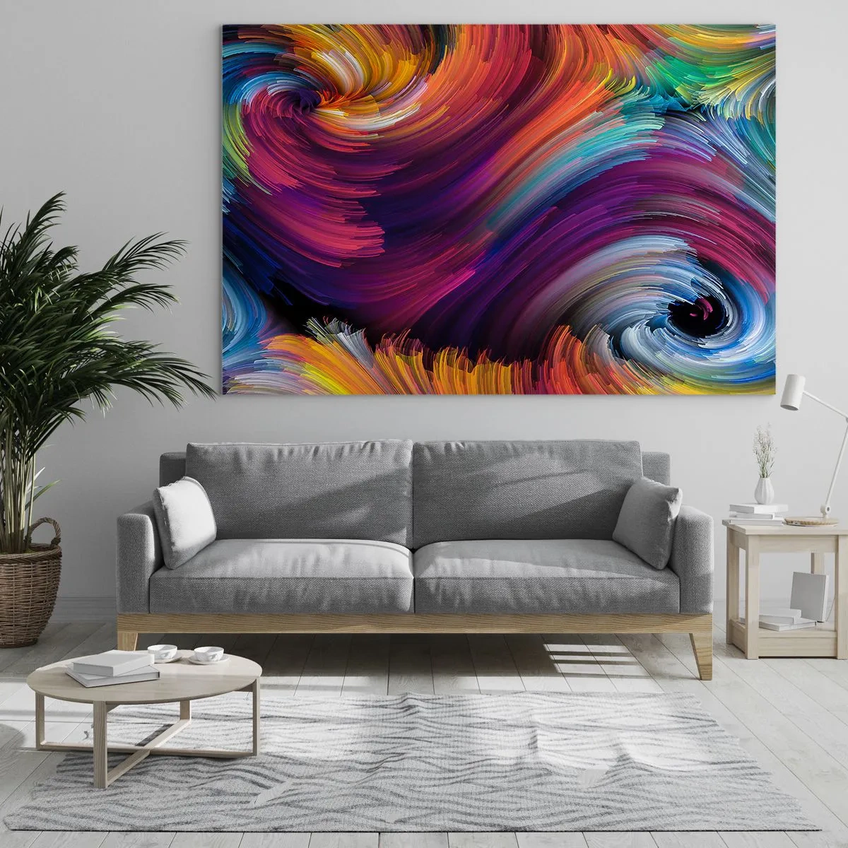 Impression sur verre - Image sur verre - Tourbillons colorés et coups de pinceau dynamiques dans l'abstraction - 70x50cm - Le début d'un nouveau monde - Décoration murale moderne pour le salon et la chambre ARTTOR