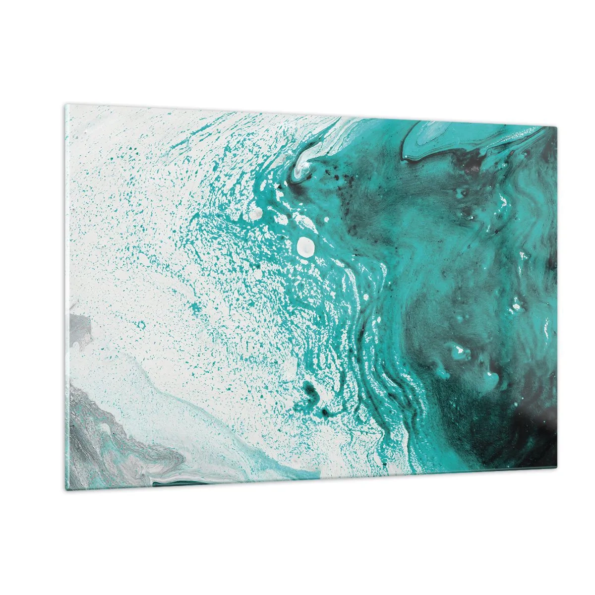 Impression sur verre - Image sur verre - Une peinture abstraite dans les tons de blanc et de turquoise - 120x80cm - Se fondre dans le bleu et le turquoise - Décoration murale moderne pour le salon et la chambre ARTTOR