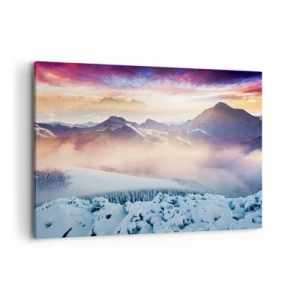 Impression sur toile - Image sur toile - Montagnes enneigées à l'aube avec un ciel coloré - 120x80cm - La force et la pureté de la nature - Décoration murale moderne pour le salon et la chambre ARTTOR