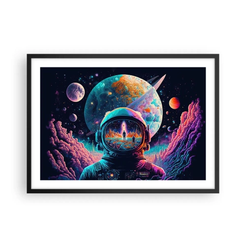 Affiche dans un cadre noir - Poster - Astronaute dans l'espace avec un paysage planétaire coloré - 70x50cm - Les philosophes n'en ont pas rêvé - Décoration murale moderne pour le salon et la chambre ARTTOR