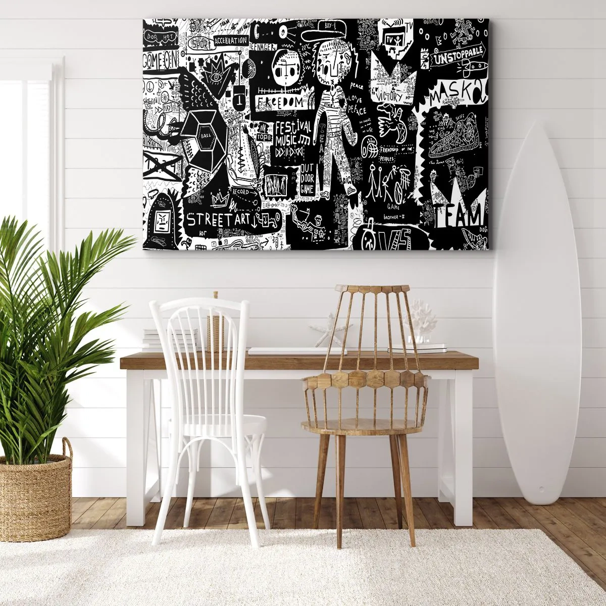 Impression sur toile - Image sur toile - Collage noir et blanc inspiré du street art - 120x80cm - Jeunesse spirituelle de loi et de joie - Décoration murale moderne pour le salon et la chambre ARTTOR