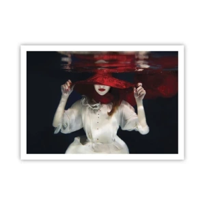 Affiche - Poster - Une femme avec un chapeau rouge immergée dans l'eau - 100x70cm - Femme mystérieuse - Décoration murale moderne pour le salon et la chambre ARTTOR