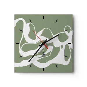 Horloge murale - Pendule murale - Formes organiques en blanc sur fond vert - 30x30cm - L'appel de l'espace - Décoration murale moderne pour le salon et la chambre ARTTOR