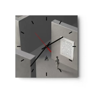 Horloge murale - Pendule murale - Une figure dans un labyrinthe regardant une carte suspendue - 30x30cm - Mais où suis-je? - Décoration murale moderne pour le salon et la chambre ARTTOR