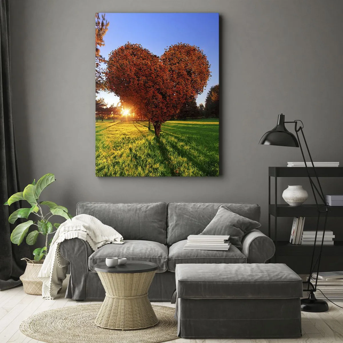 Impression sur toile - Image sur toile - Un arbre en forme de cœur dans un paysage d'automne - 50x70cm - Et comment ne pas aimer tomber - Décoration murale moderne pour le salon et la chambre ARTTOR