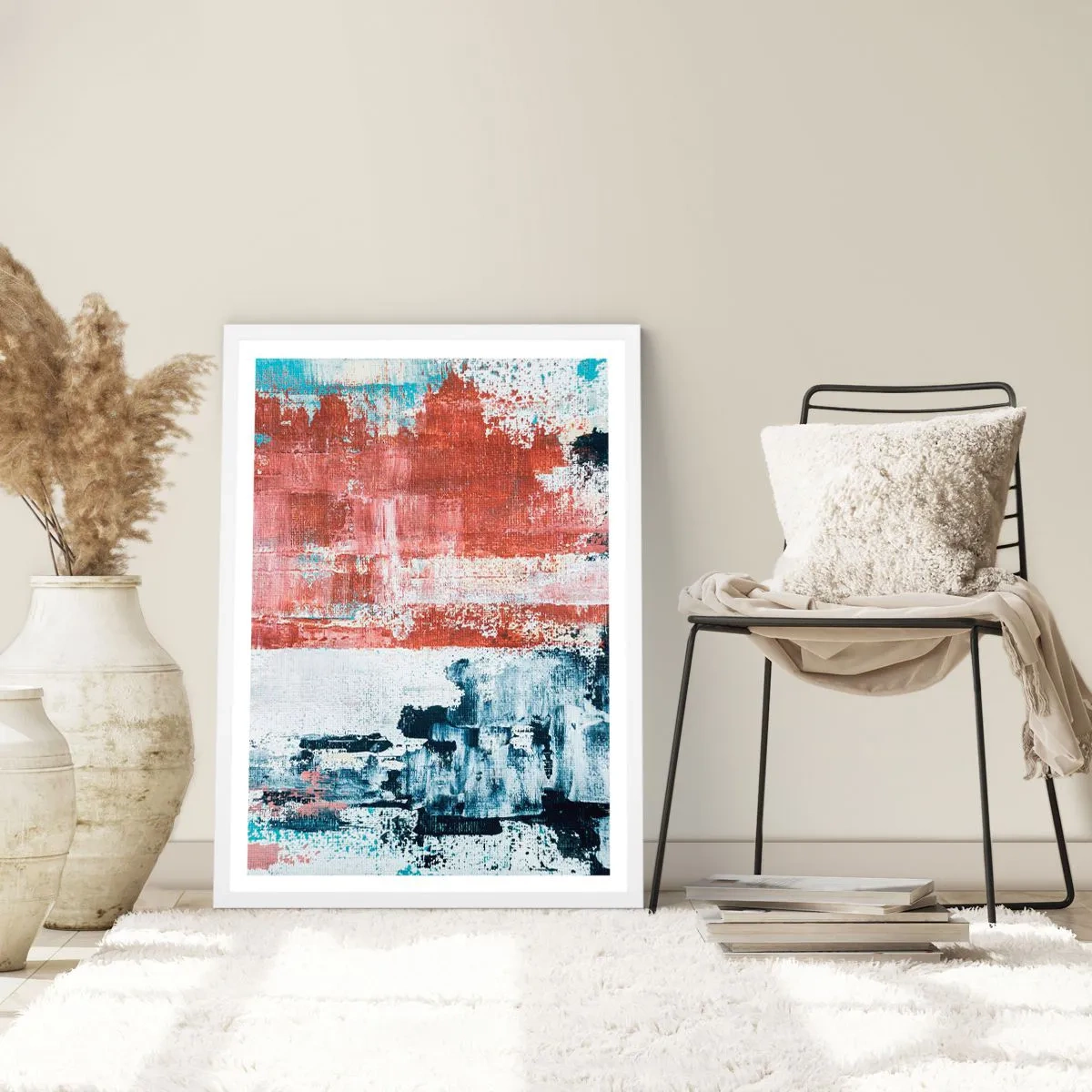 Affiche dans un cadre blanc - Poster - Moitié-moitié abstrait - 30x40 cm