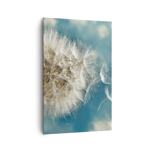 Impression sur toile - Image sur toile - Un pissenlit soufflé contre un ciel bleu - 80x120cm - souffle d'ange - Décoration murale moderne pour le salon et la chambre ARTTOR