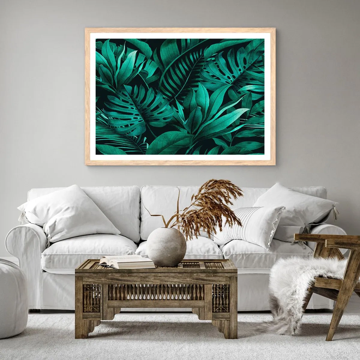 Affiche dans un chêne clair - Poster - Profondeur du vert tropical - 70x50 cm
