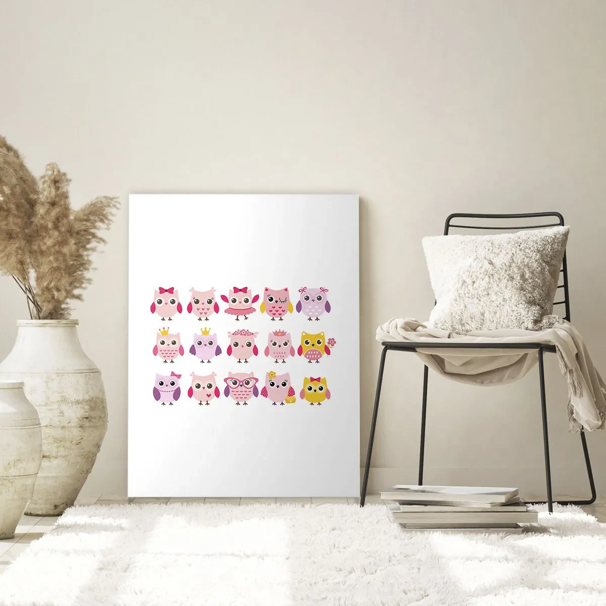 Impression sur verre - Image sur verre - Hiboux mignons aux couleurs pastel - 80x120cm - L'un est plus doux que l'autre - Décoration murale moderne pour le salon et la chambre ARTTOR