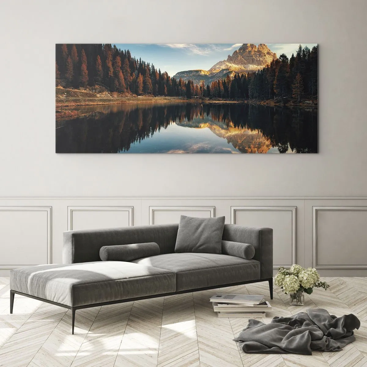 Impression sur verre - Image sur verre - Paysage de montagne avec un lac et une forêt - 140x50cm - Double paysage - Décoration murale moderne pour le salon et la chambre ARTTOR