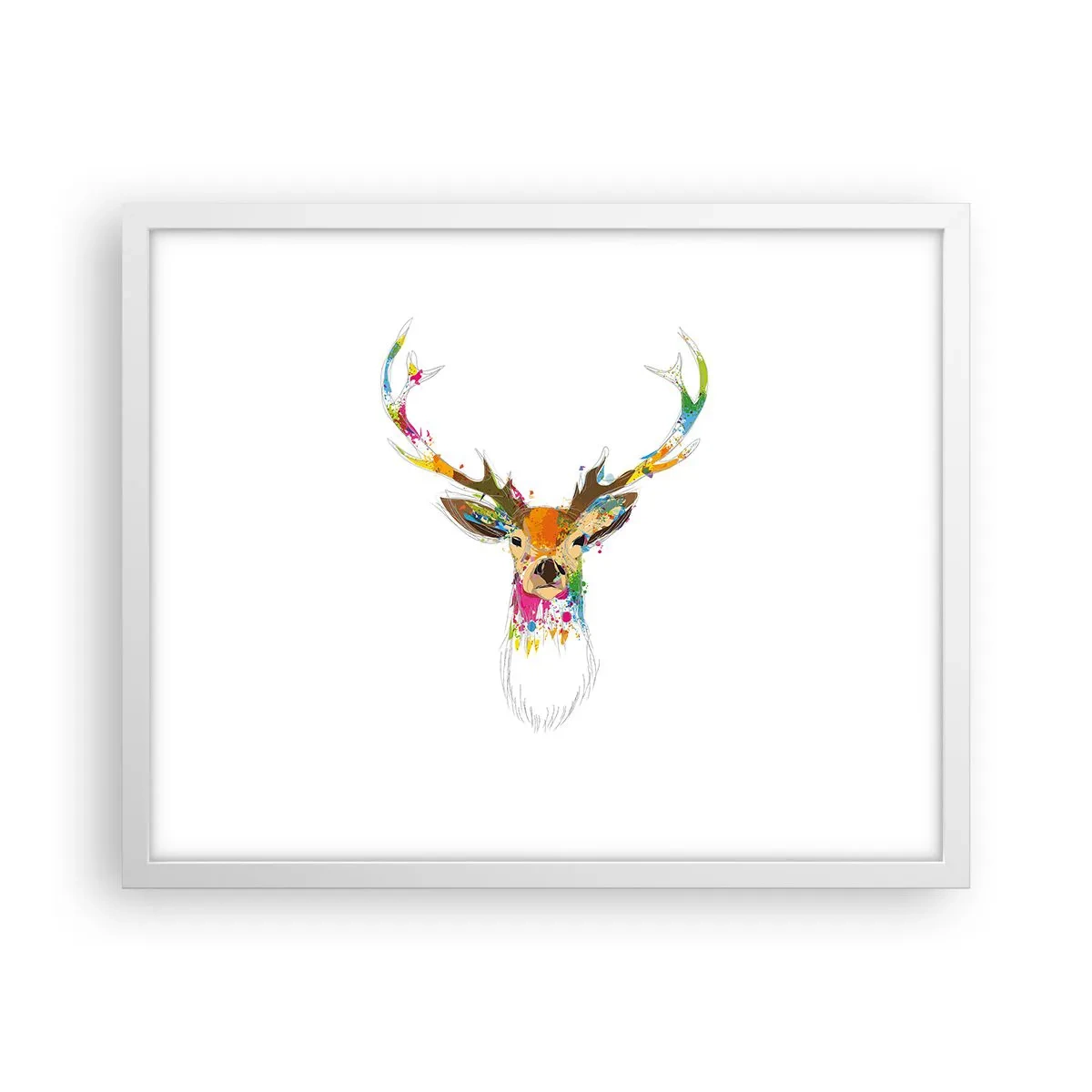 Affiche dans un cadre blanc - Poster - Un cerf doux baigné de couleur - 50x40 cm